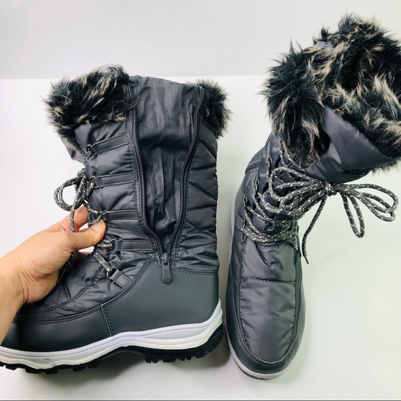 3M Thinsulate MAINE-3 Grey Size US 9.5 Fleece Fur Boots Front Lace up side Zip - Picture 8 of 8